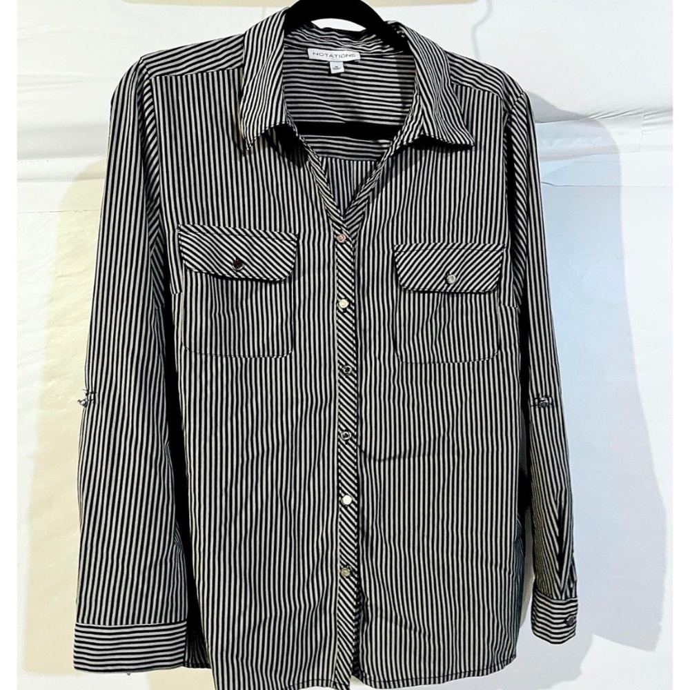 Notations Women’s Collared Blouse Stripped Shirt Medium size